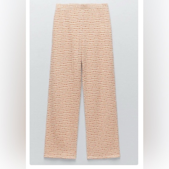 ZARA size L, Striped Cream and Orange Women's Pants, cropped/ankle, cotton blend - Picture 1 of 7